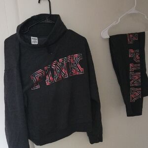 Victoria's Secret PINK Black Sweatshirt & Joggers with Red Logo